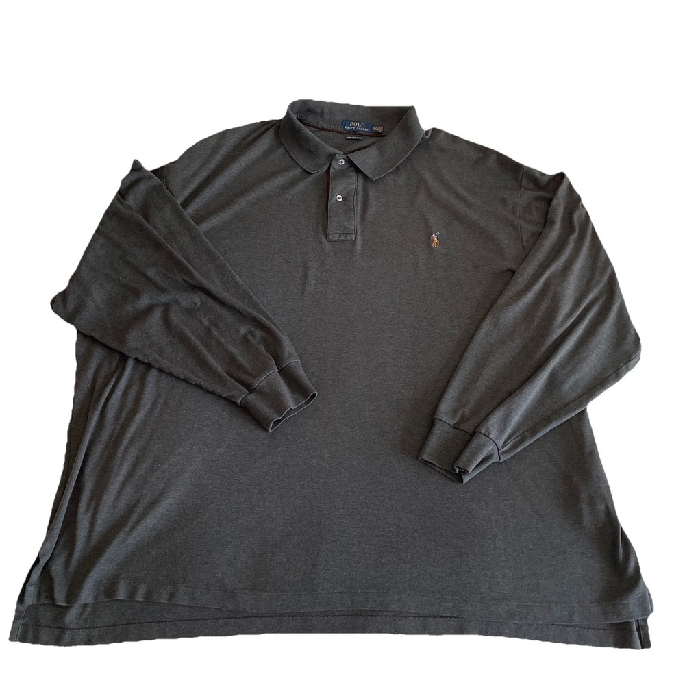Polo Ralph Lauren Pima Soft Touch Gray Long Sleeve Men's 4XLT Polo Shirt TanPony